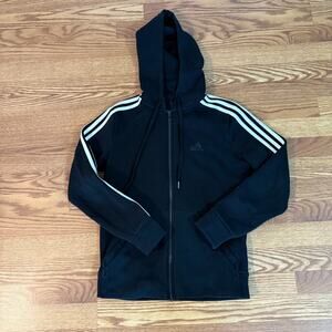 Adidas Full Zip Hoodie Three‎ Stripe Womens Small Black